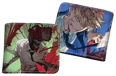 WANHONGYUE Men's Bifold Wallet Chainsaw Man Anime Picture Printed Wallets for Women with 6 Slots 1 ID Windows Black/1