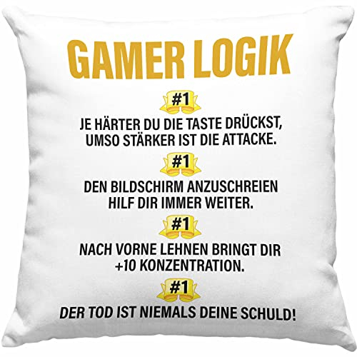 Trendation Gamer Kissen mit Füllung 40x40 Geschenk Jungs Jungen Zocker Mitbringsel Männer Kissen mit Füllung 40x40 Zocken Gaming Geschenkideen PC Kinder Zubehör Spruch Lustig (Blau)