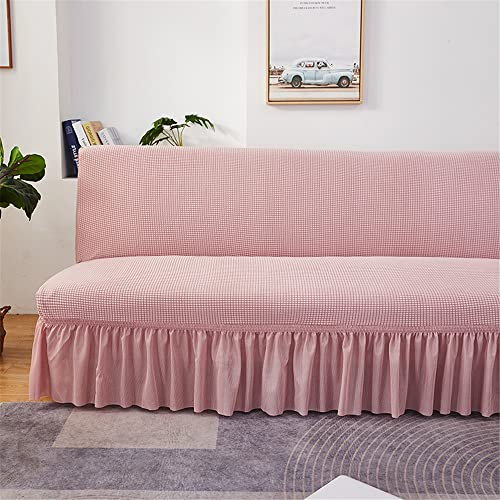 Hiseng Housse de Clic Clac Élastique Canapé avec Jupe 2/3 Places, Housse de Canapé sans Bras Extensible Antidérapant Universel Tout Couvert Canapé-lit Pliant Protecteur (Rose,150-190cm)