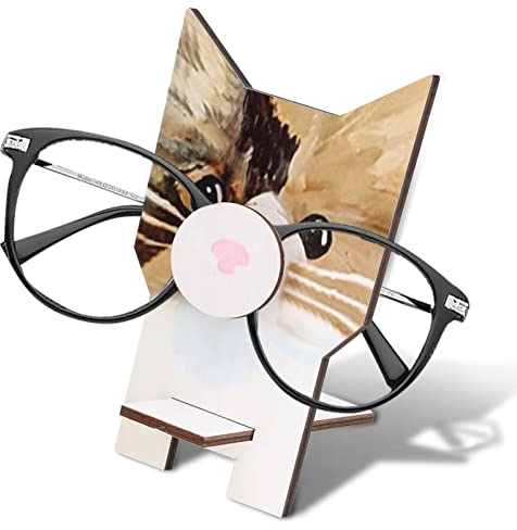 plplaaoo 3D Holz Brillenhalter,Kreativer Brillenhalter, Handgefertigter Brillenhalter Aus Holz, Sonnenbrillenhalter, Brillenhalter in Tierform, Fuchs, Katze, Faultier(cat), Brillenständer