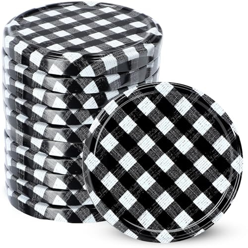 KADAX 10er Set Schraubdeckel TO82 ⌀ 82mm Schwarz kariert – Twist-Off Ersatzdeckel für 235-900ml Einmach- & Marmeladengläser | Luftdicht & Spülmaschinenfest