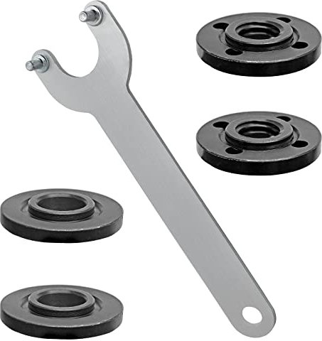Grinder Angle Wrench with 4-Pack 5/8-11 Spanner Metal Lock Nut, Compatible with Dewalt Milwaukee Makita 193465-4 Bosch Black & Decker Ryobi 4.5 5 5/8-11