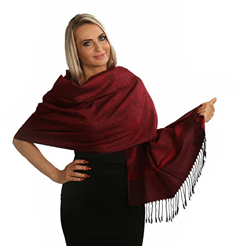 PashminaShine-Weich wie Kashmir-Seide Leicht-Schal Sommer-Halstuch-Schal Herren-Schals und Tücher für Damen-Pashmina für damen-Tuch (Rot Schwartz)