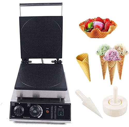 THREMA Waffle Cone and Bowl Maker, 1750W Ice Cream Cone and Bowl Baker Commercial Nonstick Waffle Iron Machine with 2PC Egg Cone Rol, for Restaurant Dessert Shop Snack Family