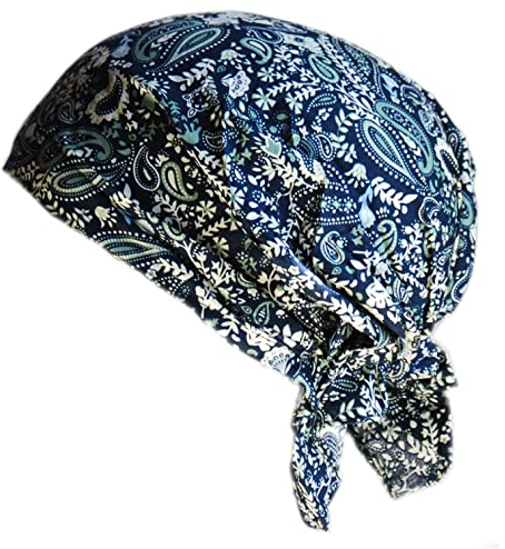 Cool4 Sommer Kopftuch Strand Bandana Meer Beanie Sonne Sonnenschutz Mütze Chemo Cap A04 (Navy mit grün beigem Paisley Floralmuster)