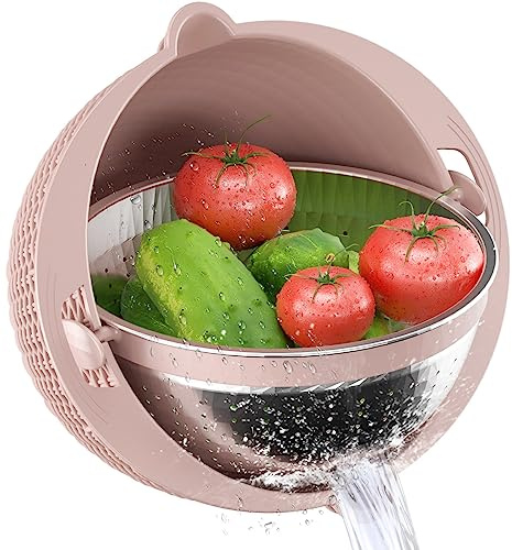 Stainless Steel Colander Set with Lid, Mixing Bowl and 3 Grater Attachments - Pink