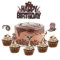 Guoguonb Cowboy-Kuchenaufsatz 1 Groß Happy Birthday Cake Topper und 15 Stück Cupcake Western Kuchen Topper für Cowboy Thema Geburtstagsparty