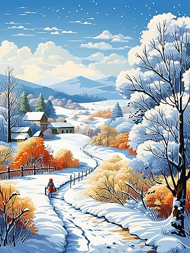 Ginfonr DIY Diamond Painting Zubehör Winter Landschaft Set Full, 5D Diamant Painting Land Bilder Kit Crystal Rhinestone Embroidery Decoration Für Home Wall Décor 30x40 cm