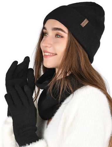 FURTALK Damen Winter Beanie Schal und Handschuhe im 3er-Set