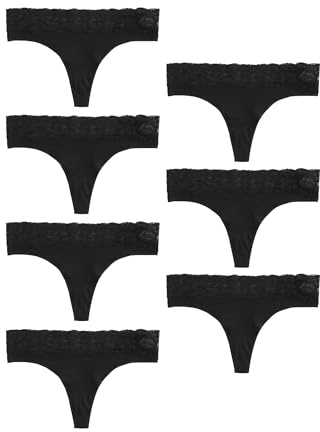 NEXT Damen Baumwollslips mit Spitze im 7er-Pack, Thong Schwarz 36