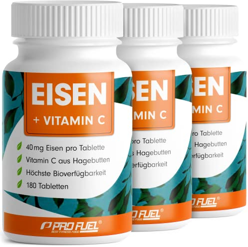 Eisentabletten hochdosiert 540x mit 40 mg Eisen + Vitamin C (40 mg) aus Hagebutten - EISEN + Vitamin C FORTE mit bioverfügbarem Eisen aus hochwertigem Eisenbisglycinat - laborgeprüft mit Zertifikat
