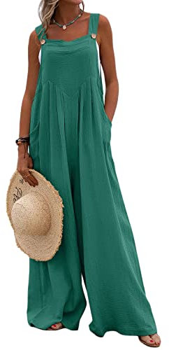 Loalirando Salopette da Tuta Casual Donna Tuta Estiva Donna Tuta Intera Jumpsuit Donna Senza Maniche Playsuit Tuta a Gamba Larga con Tasche da Spiaggia (Lago Blu, L)