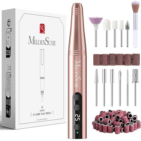 MelodySusie Lime à Ongles Électrique Professionnelle sans Fil 11 en 1 Kit,PC180F Ponceuse pour Ongles Rechargeable pour Ongles en Acrylique et Gel, 25 Vitesses pour Manucure Pédicure, Or