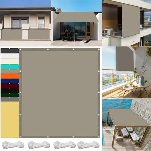 Sonnensegel Quadratisch 4.5 x 7 m Wasserdicht Balkon Sichtschutz Reißfest UV-Schutz nach Mass Polyestergewebe Mit Seil Sonnenschutz Markise für Pool und glasdach, Khaki
