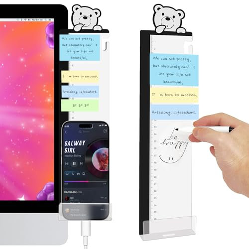 Office Desk Accessories 2pcs Multifunction Computer Monitor Memo Board - Office Supplies for Women Men Computer Sticky Note Holder Home Decor (Bear cub Monitor Memo Board with Clip)