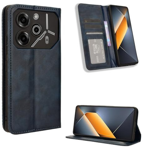BellaCase Tecno Pova 6 Pro 5G Coque [Étui Portefeuille] [Fonction Support] [Slots pour Cartes] [Couverture à Rabat Magnétique] Compatible avec Le Smartphone Tecno Pova 6 Pro 5G(Bleu)