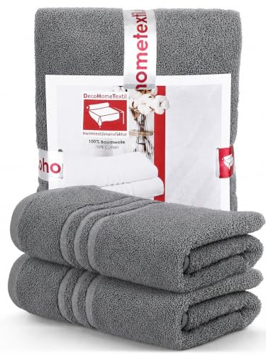 DecoHomeTextil 2 Handtücher 50x100 cm Dunkelgrau | 100% Baumwolle, Frottier, hochwertig, kuschelweich und saugstark
