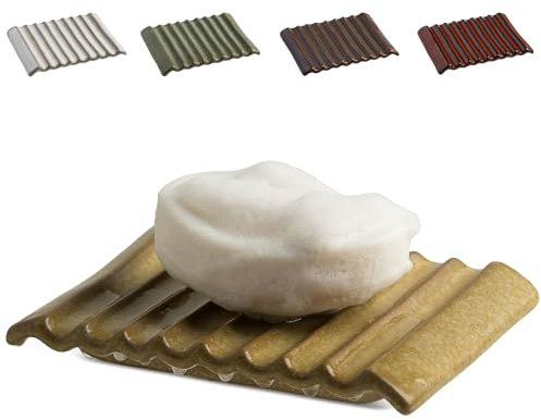 Porte-savon pour comptoir avec auto-drainage, porte-savon en céramique pour évier, économiseur de savon japonais pour salle de bain avec auto-drainage, jaune