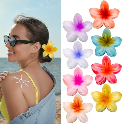 Yimomoyi 8 Stück Blumen Haarklammer, Haarklammer Blume, Haarspange Blume, Hawaii Blumen Haarklammer, Bunt Blumen Haarschmuck für Damen, Haarklammern Blumen für Dickes Dünnes Haar