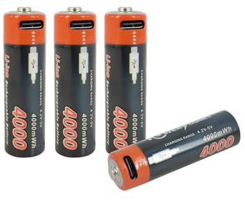 PowerSmart 4 unidades 4000 mWh USB tipo C Li-ion baterías recargables