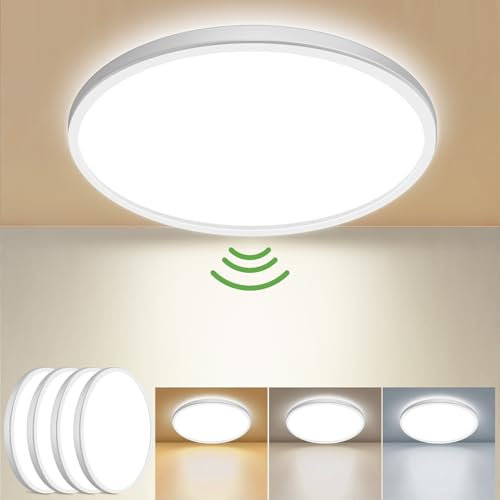 zemty 4 Stück LED Deckenlampe mit Bewegungsmelder, 23cm 18W Rund Flach Deckenleuchte Bewegungssensor Innen, Warmweiß/Neutralweiß/Kaltweiß Lampe für Schlafzimmer Flur Küche Bad Balkon Treppe