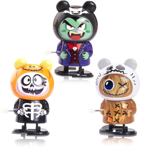 3Pcs Halloween Aufziehspielzeug, Wind Up Spielzeug Mitgebsel Uhrwerk Lauf Spring Spielzeug Süßes Oder Saures, Mini Halloween Figuren Uhrwerkspielzeug für Halloween Party Deko Kinder Geschenk Goody Bag