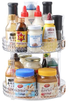 Famhap Drehteller Kühlschrank Organizer Lazy Susan 27cm+27cm, Küchen Gewürzregal Gewürz Organizer, Drehbares Organizer für Schrank Unterschrank Waschbecken Schminktisch