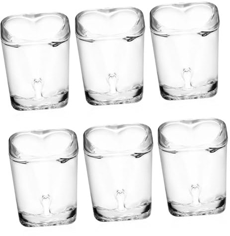 TOPBATHY Heart Shaped Glass Mug Set 6pcs Heavy Bottom Shot Glasses for Wine Present