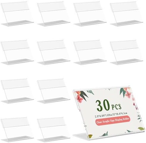 30 PCS Transparenter Vertical Acryl Etikettenhalter, Preisschilder Aufsteller Mini, Preisschilder Aufsteller Acryl Klein, Klarer Acryl Aufsteller Etikettenhalter für Geschäfte Supermärkte Büros