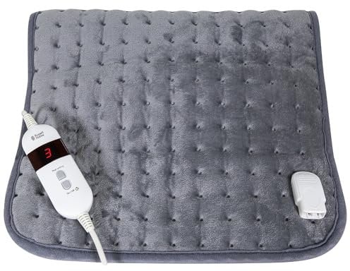 Russell Hobbs Electric Heating Pad for Pain Relief, Heated Pad with Automatic Switch Off 3 Heat Settings Remote Control, Grey & Timer, Overheat Protection, 2 Year Guarantee RHHPS1001