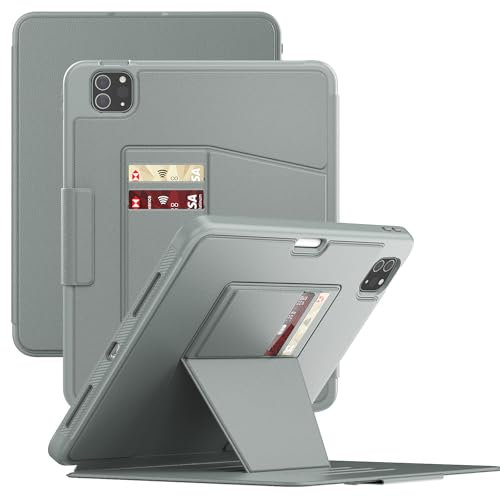 Maogoam Étui pour iPad Pro 11 1e/2e/3e/4e génération 2018/2020/2021/2022, compatible avec le chargement sans fil Apple Pencil, 7 angles de vue debout, housse veille/réveil, gris