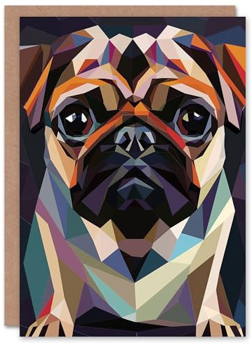 Artery8 Polygonal Pug Dog Lover Colourful Geometric Blank For Him Or Her Art Birthday Card