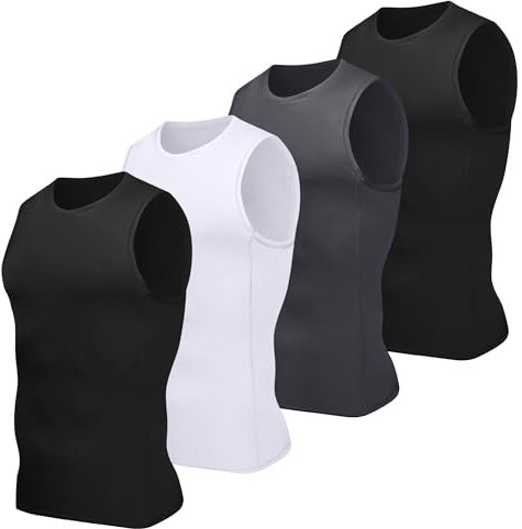 HovSiyla 4 Pack Männer Kompression Fußball ärmellose Shirts Activewear schnell trocknend sportlich Gym Workout Tank Top 5Schwarz Grau Weiß XL