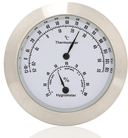 Thermometer Hygrometer, Alloy Meter Round Thermometer Hygrometer for Violin Guitar Case Instrument Care (Silver