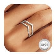 Dochais S925 Silber 14K Vergoldete Zirkonia Diamant Ring Set - Stapeln Daumenring für Frauen Damen - Einfache Verlobungsring Schmuck Geschenke, Größe 62