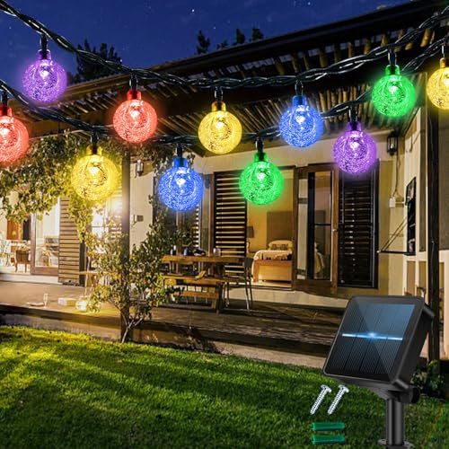totpuc 50LED Solar String Lights Outdoor, 7m/24Ft Garden Lights, 8 Modes Solar Powered Fairy Lights, Solar String Lights Waterproof for Party Home Yard Patio Christmas Decoration (Multicolor)