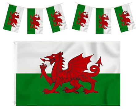 Storm&Lighthouse Drapeau du Pays de Galles et fanions de 10 m Cymru Drapeau du Pays de Galles avec oeillets St Davids Day Red Dragon Flag Six Nations