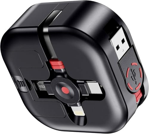 ASICEN Multi Charger Cable, [1.2M 4.5A] 4 in 1 Retractable Charging Cable, Multi USB Fast Phone Charger with iP/Type C/Micro USB for iPhone16/15/14/13/Samsung Galaxy/Pixel/Sony/LG/HTC/Tablets (Black)