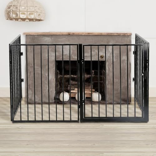 Metall Kaminschutzgitter klappbar - Kaminschutzgitter mit TürMetall Ofenschutzgitter Laufgitter Laufstall Absperrgitter Tierschutzgitter Türschutzgitter für Kinder-240 * 2,5 * 75cm (4 Stück)