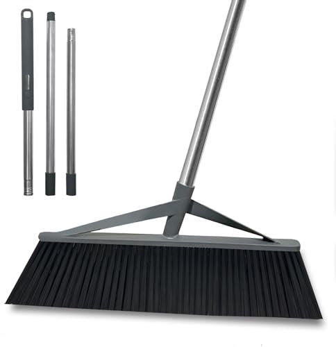 Xifando 17.7inch Wide Large Broom for Sweeping Indoor or Outdoor, Whole Length 57inch Long Handle Heavy Duty Broom with Soft Bristle