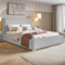 MOTIVENA Arizona Polsterbett 120x200 mit Bettkasten, Bett 120x200 mit Stauraum, Bett Kopfteil Boucle, Matratze H3, Bett Boucle, Polsterbett 120x200 Grau Hellgrau