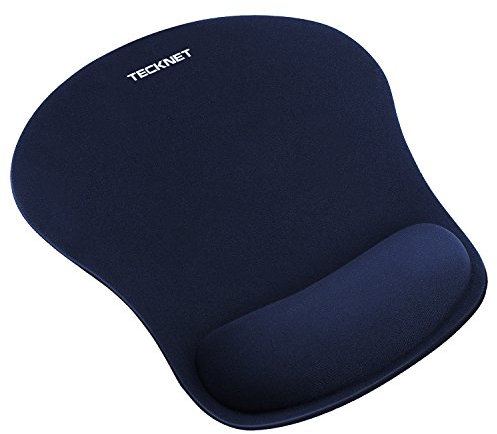 TECKNET Mouse Mat with Memory Foam Rest -Non-Slip Rubber Base- Special-Textured Water-Resistant Surface-Blue