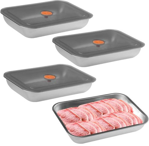 wocpvm 4 Pcs Stainless Steel Containers with Lids Large Food Storage Boxes with Lids Reusable Stainless Steel Food Storage Containers for Fruits Salad Pasta Dumplings