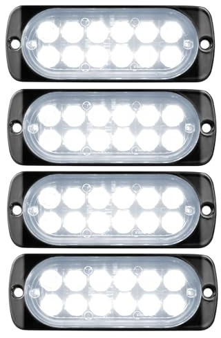 YOJZMA 4Pcs Luce stroboscopica emergenza, 12 LED bianca Luce lampeggiante | Montaggio a Superficie Luci segnalazione emergenza, 9 modalità, Doppia Riga, 12V-24V, per Veicoli Costruzione, Camion