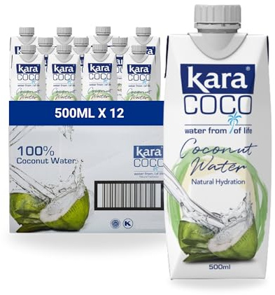 Kara Coconut Water 500ml x 12 Bottles - Replenishing Refreshment for Natural Hydration, Coconut, Packed With Electrolytes, Gluten Free, Halal Certified