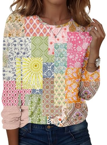 Chemise Femme Coton Chic Chemisiers Grande Taille Automne Pull | Manche Longue Scolaire Classique Imprimee Col Rond Tops Doux Chemisier