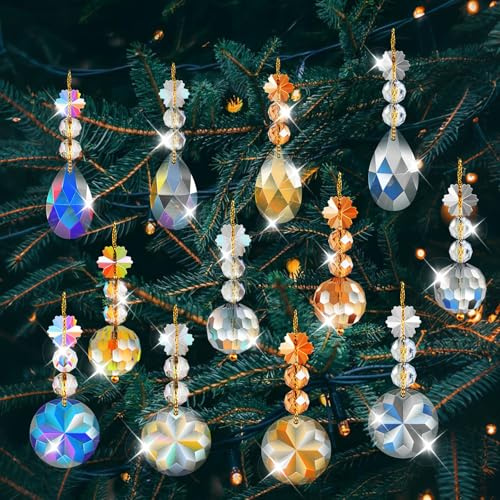 STEEIRO 12 Stück Weihnachten Kristall Ornament, 22mm Acryl Weihnachtsbaum Anhänger Christbaumschmuck Funkelnd Hängende Ornamente für Weihnachten Winter Party Hochzeit Home Deko