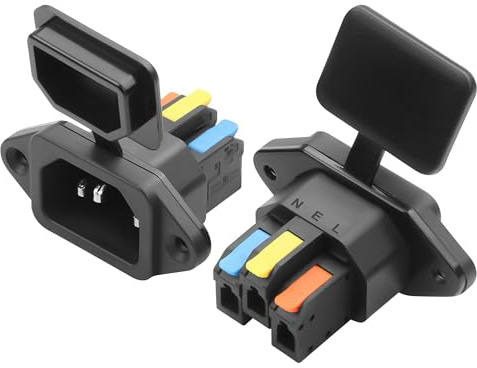 JSADZKJ Confezione da 2 prese a morsettiera IEC320 C14,connettore AC IEC C14,10 A/250 V adattatore dritto a 3 poli con presa, adatto per armadi di computer,stampanti (Nero)