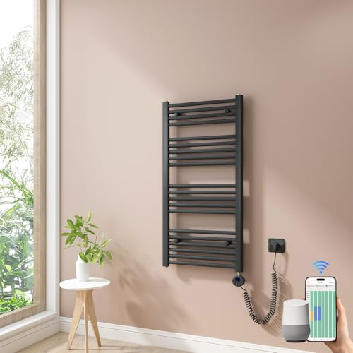 Heilmetz Smart WiFi Badheizkörper Elektrisch 100x50cm Elektrischer Handtuchtrockner mit Thermostat und Timer-Funktion Gerade Handtuchheizkörper Anthrazit 500W