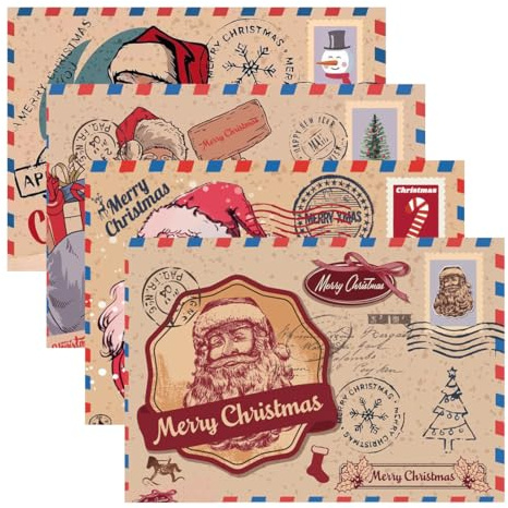YUVKIN 4-teiliges Weihnachtskartenset (mit Umschlägen) – Klappkarten, Weihnachtsbriefpapier – Weihnachtskarten (mit Umschlägen) für Ihre Weihnachtswünsche (A6)